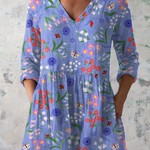Aline Long Blouse with V-Neck in Purple