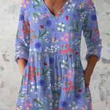 Aline Long Blouse with V-Neck in Purple