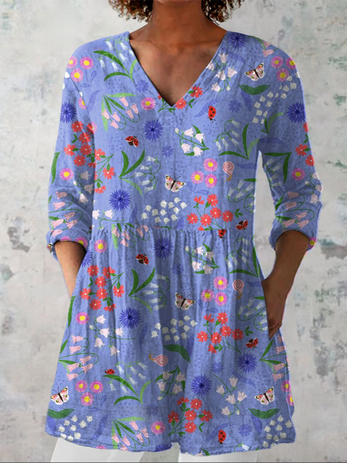 Aline Long Blouse with V-Neck in Purple