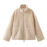 Oversized Teddy Jacket with Stand Collar in Apricot