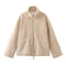 Oversized Teddy Jacket with Stand Collar in Apricot
