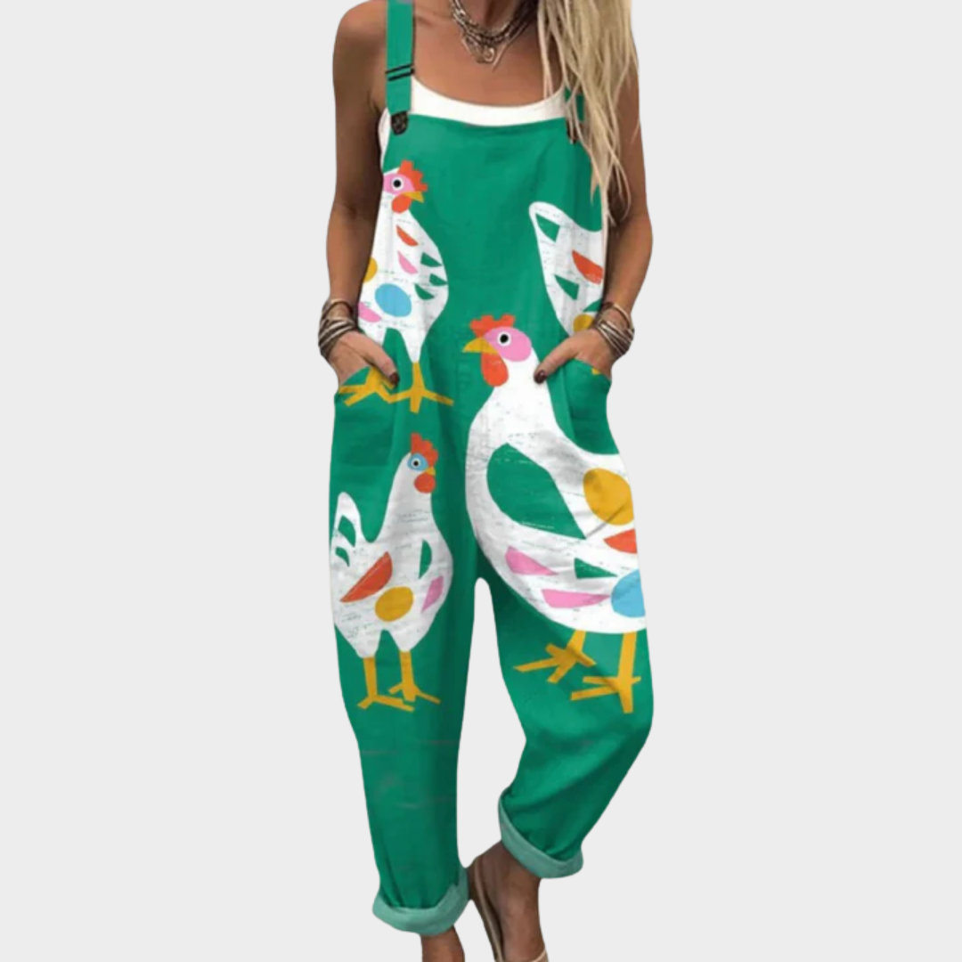 Anna Comfortable printed jumpsuit in Green