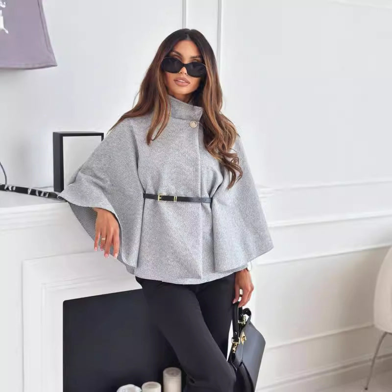 Women's Belted Cape Coat in Gray