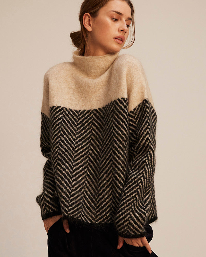 Women's Cotton Mock-Neck Sweater in Beige