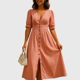 Jacqueline Elegant Denim Dress in Pink