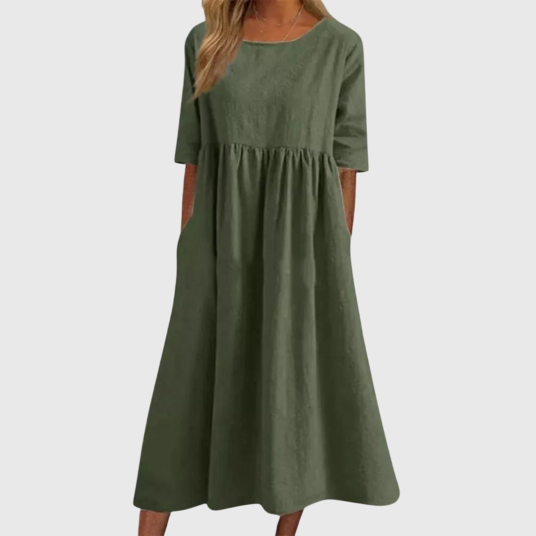 Women's Elegant Short-Sleeved Dress in Army Green