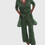 Women's Elegant Vintage Two-Piece Set in Green