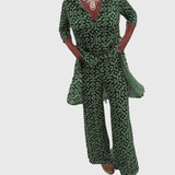Women's Elegant Vintage Two-Piece Set in Green