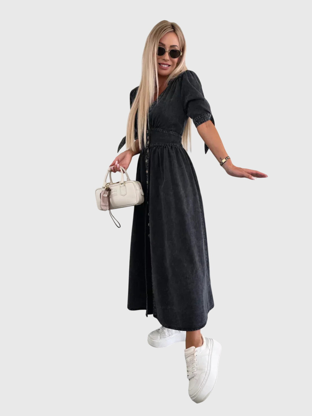 Sophia Elegant Denim Dress in Black