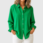 Women's Classic Solid Button-Front Blouse in Green