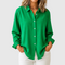 Women's Classic Solid Button-Front Blouse in Green