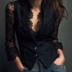 Noémie | Black Blazer Top with Semi-Transparent Sleeves