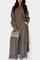 Women's Casual Shirt and Skirt Pants Set in Brown