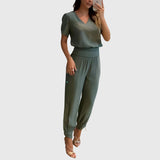Women's Stylish Blouse and Pants Set in Olive