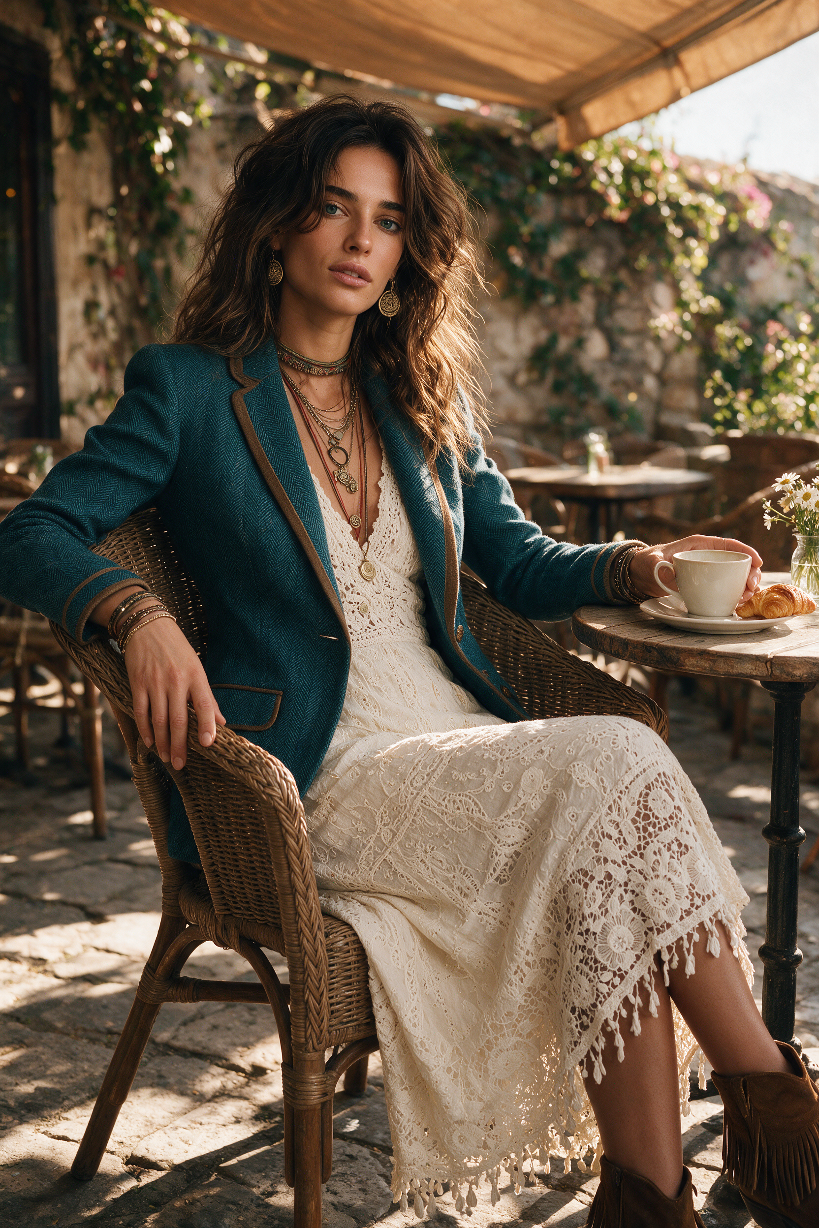Éléonore | Fitted Chevron Blazer with Contrasting Edges