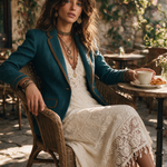 Retro Herringbone Tweed Fitted Blazer with Contrast Trim