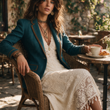 Retro Herringbone Tweed Fitted Blazer with Contrast Trim