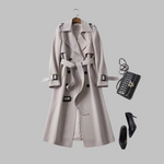 Women's Elegant Knee-Length Loose Fit Coat in Khaki
