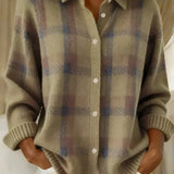 Women's Checked Knit Cardigan in Brown