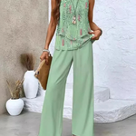 Women's Sleeveless Top And Wide-Leg Pants Set in Sage Green