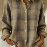 Camille Plaid Cardigan in Brown