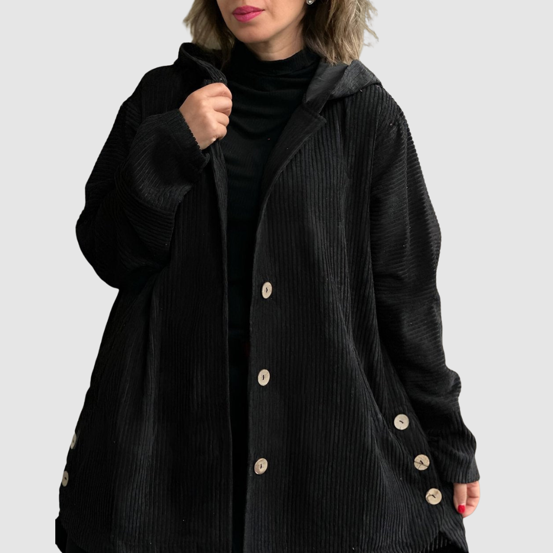 Women's Comfortable Velvet Hooded Jacket in Black
