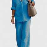 Relaxed Fit Two-Piece Linen-Cotton Ensemble in Blue