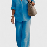 Relaxed Fit Two-Piece Linen-Cotton Ensemble in Blue