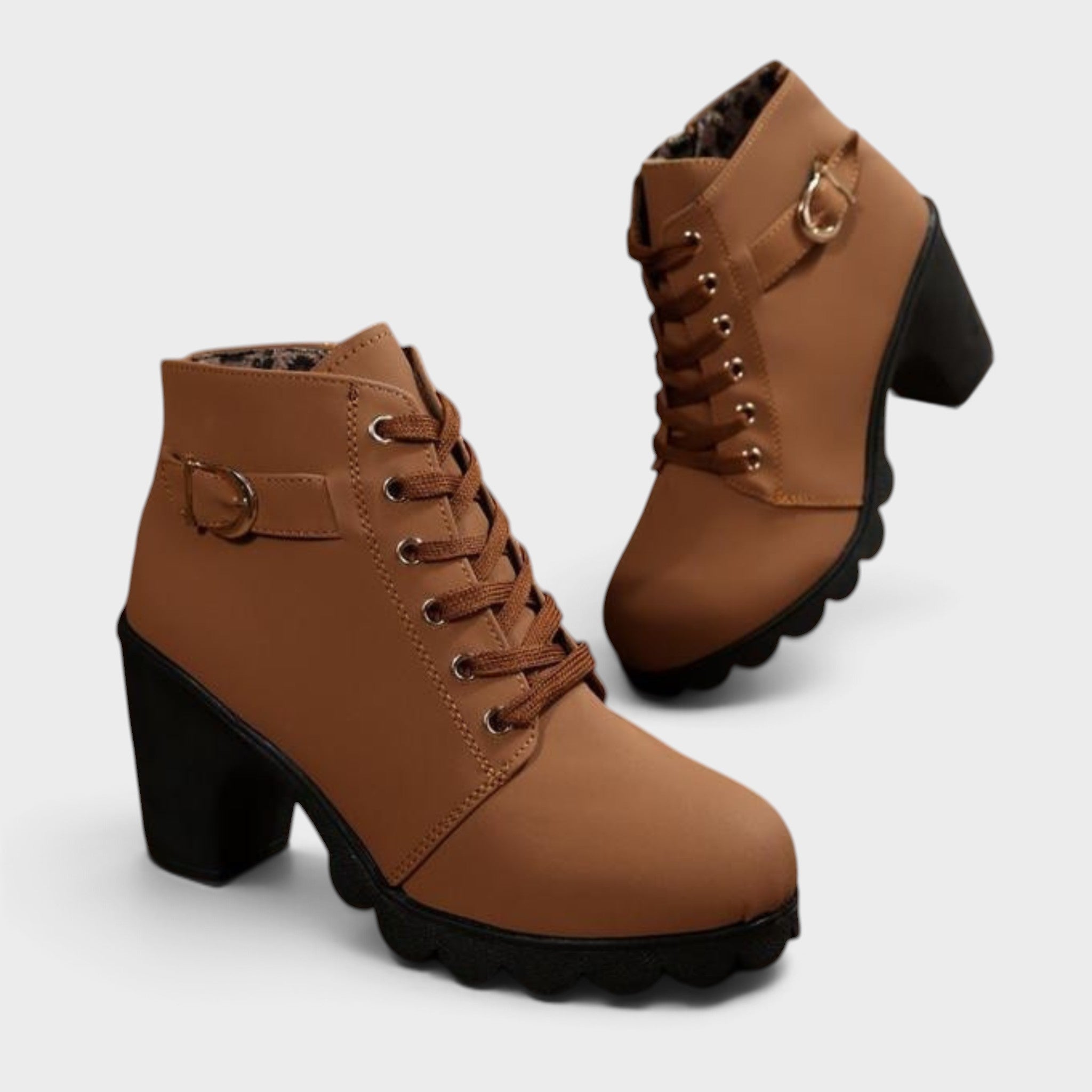 Women's Chic Buckle Ankle Boots in Brown