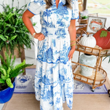 Women's Classic Toile Maxi Dress in Blue