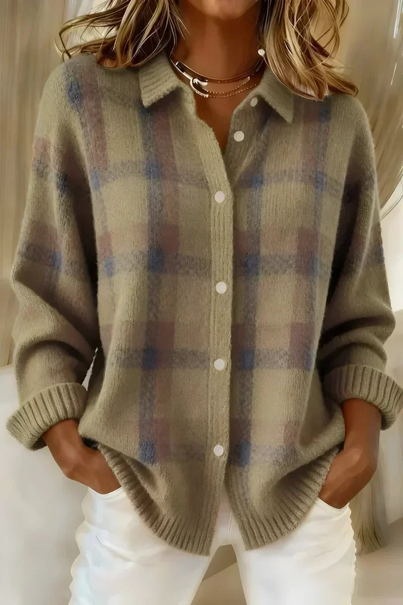 Taylor Checkered Cardigan in Brown