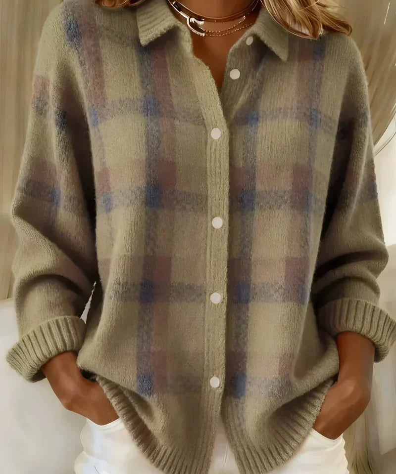 Taylor Checkered Cardigan in Brown