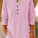 Women's Pink Button Henley Tunic