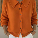 Women's Collared Button-Front Cardigan in Orange