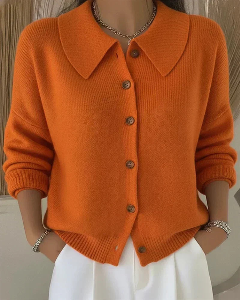 Women's Button Collar Cardigan in Orange
