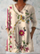 Clara Long Blouse with V-Neck in Beige