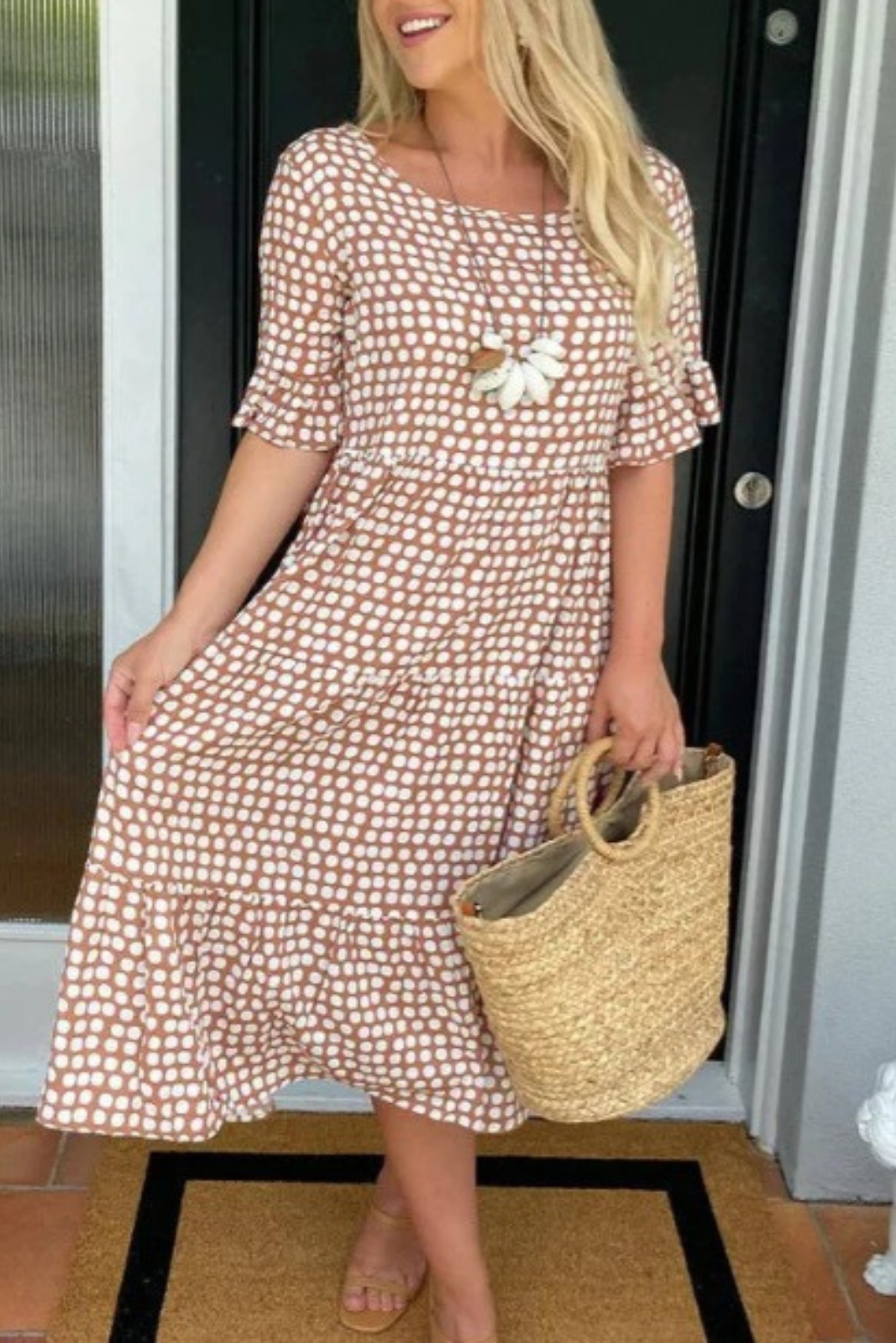 Women's Sable Short-Sleeve Midi Dress in Brown