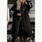 Women's Long Hooded Jacket with Knit Sleeves in Black