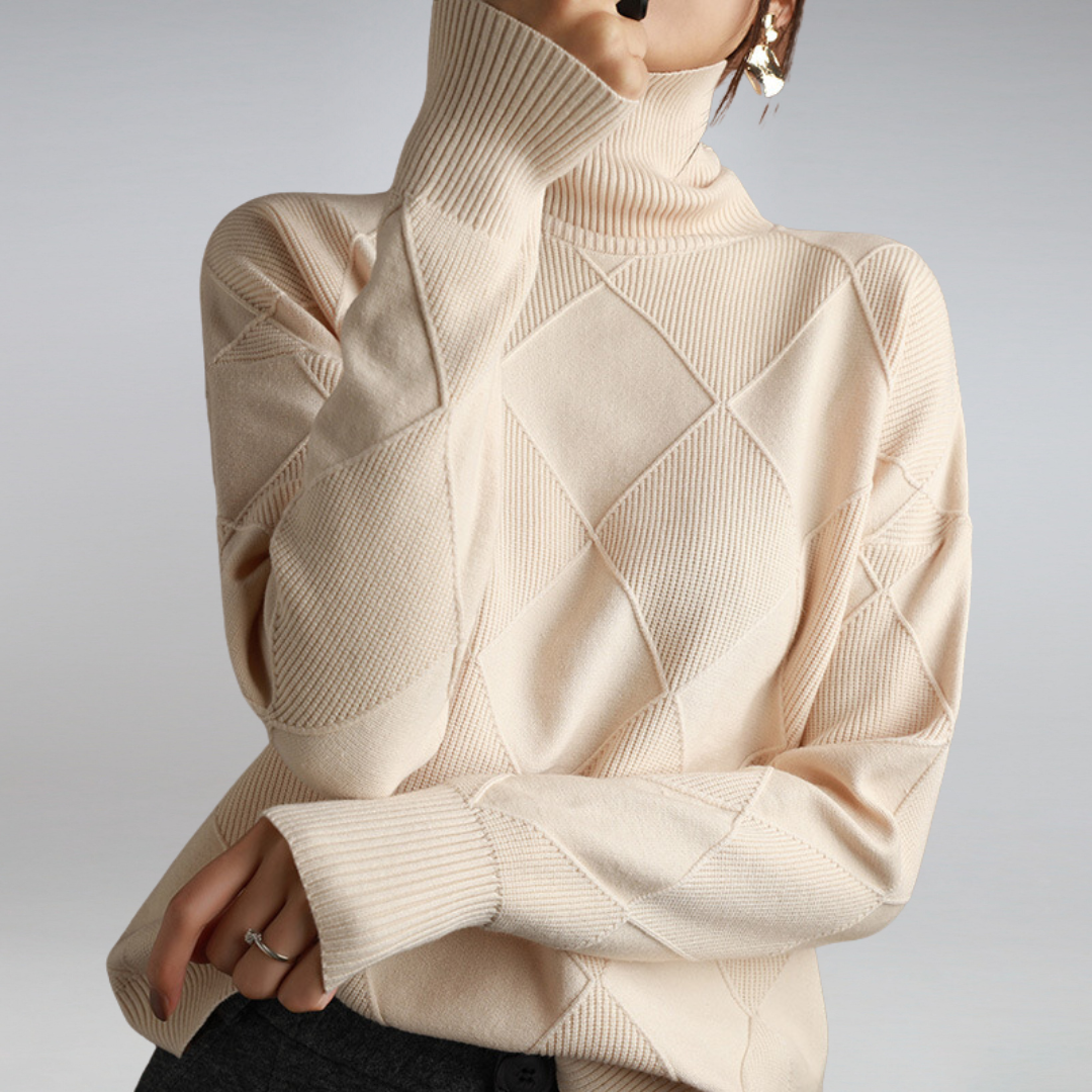 Adelheid Cable-Knit Turtleneck Sweater in Beige