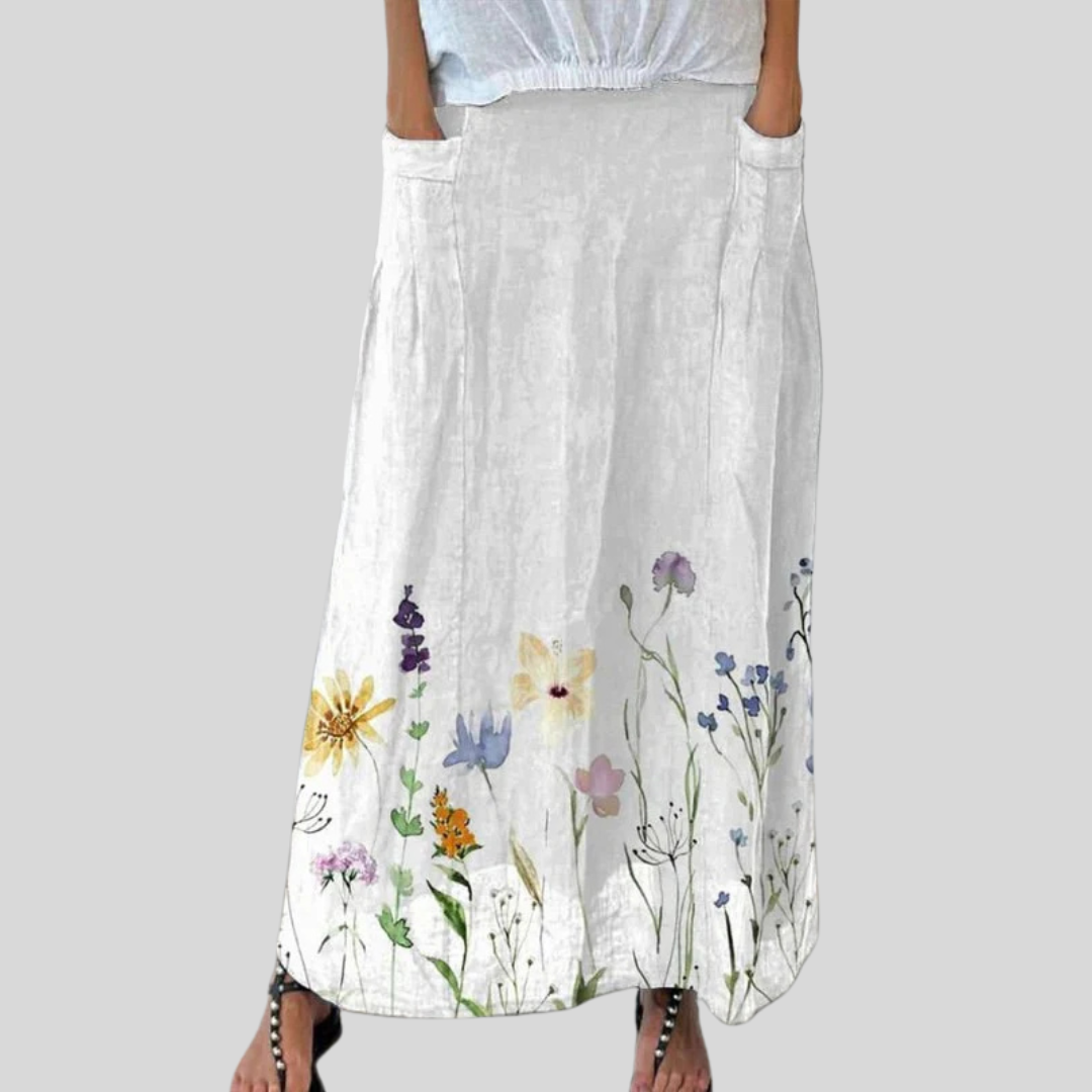 Women's Watercolour Meadow Print Linen Skirt