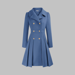 Elegant Double-Breasted Long-Sleeve Coat in Gray Blue / Royal Blue