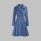 Elegant Double-Breasted Long-Sleeve Coat in Gray Blue / Royal Blue