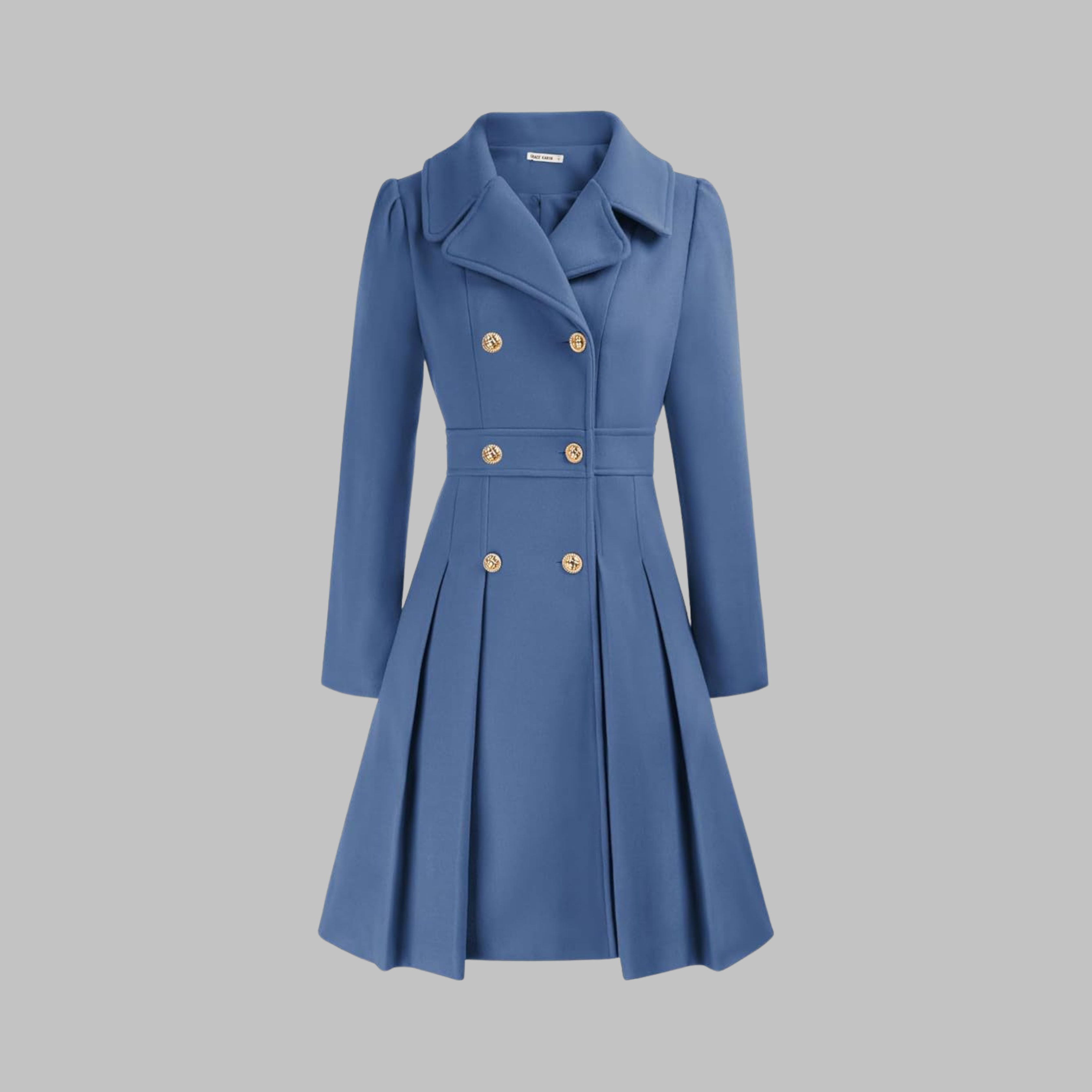 Elegant Double-Breasted Long-Sleeve Coat in Gray Blue / Royal Blue