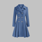 Elegant Double-Breasted Long-Sleeve Coat in Gray Blue / Royal Blue