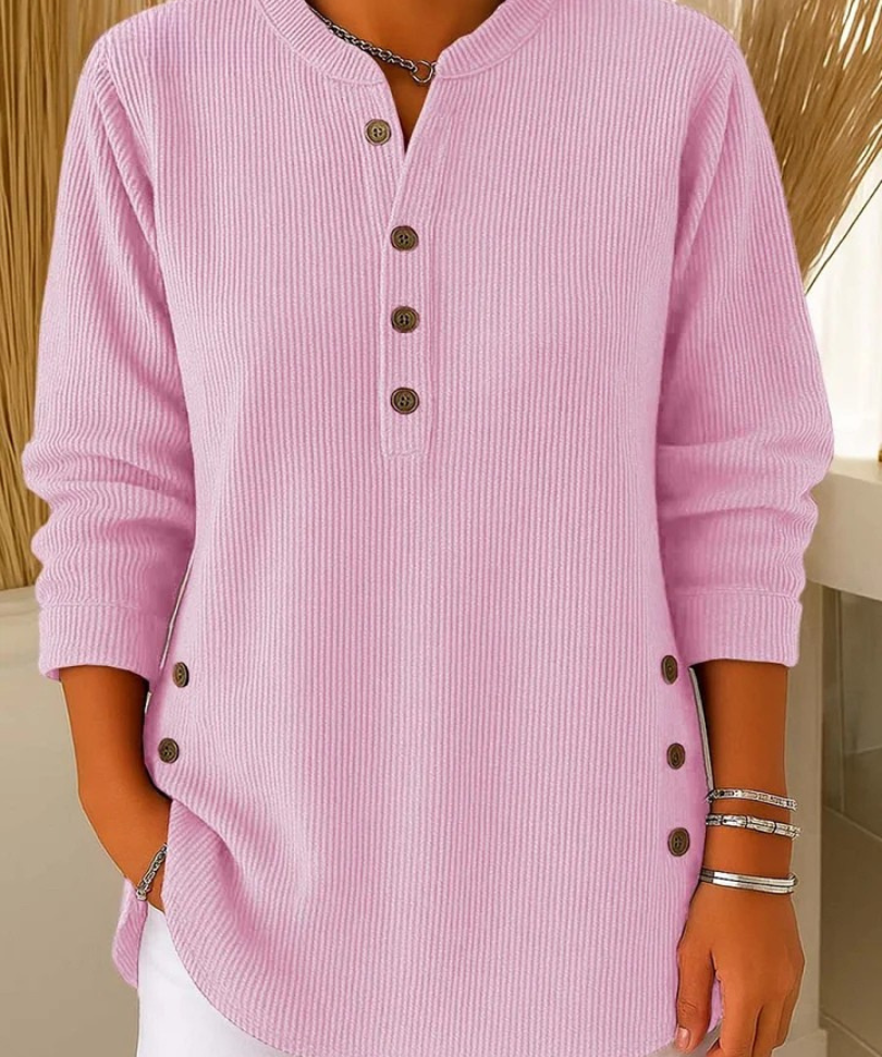 Women's Henley Button Tunic in Soft Pink