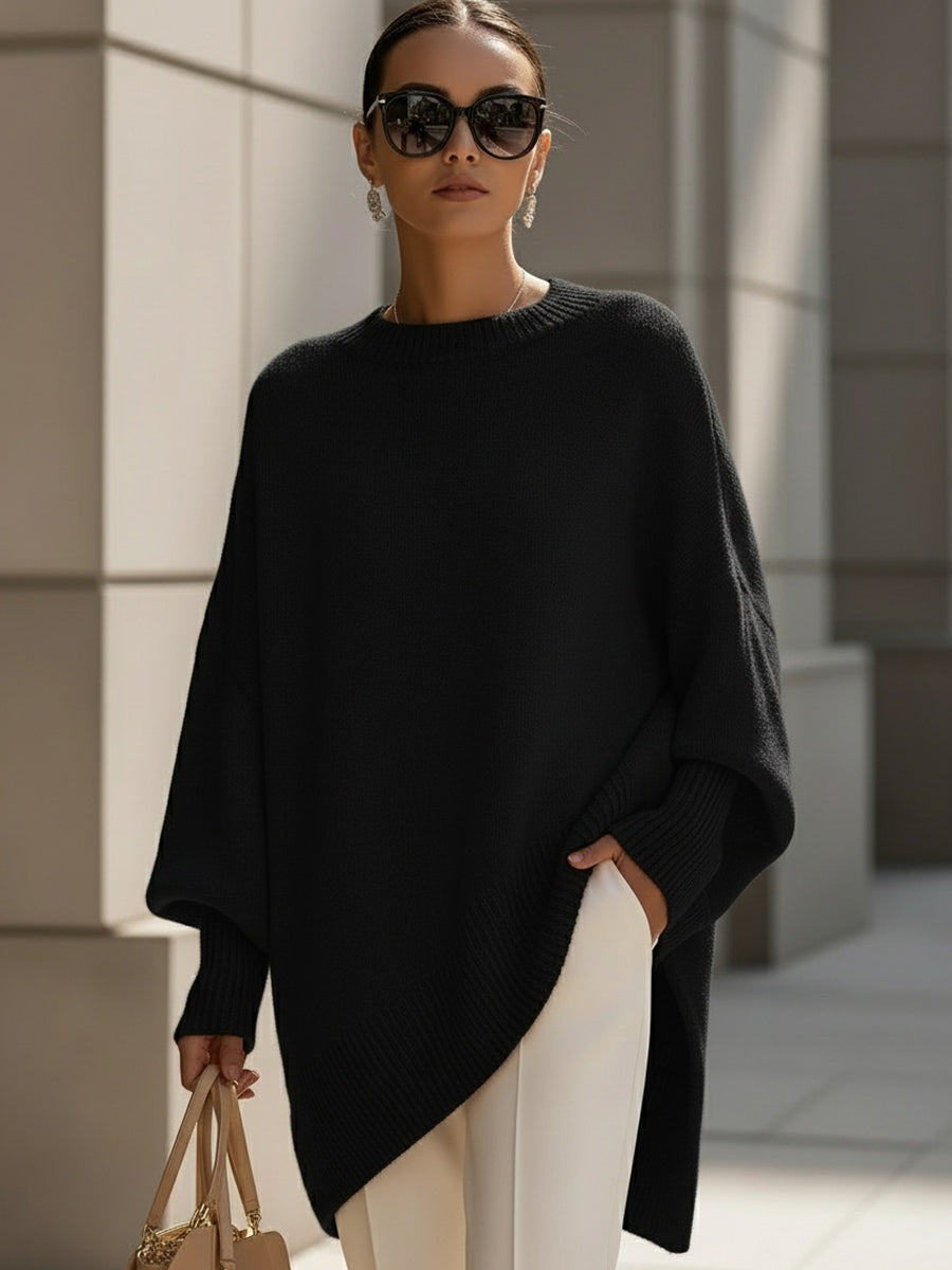 Women's Oversized Batwing-Sleeve Sweater in Black