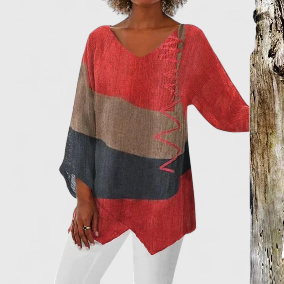Women's Sophisticated V-Neck Tunic in Red