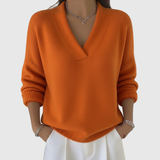 Women's Relaxed Soft V-Neck Sweater in Orange