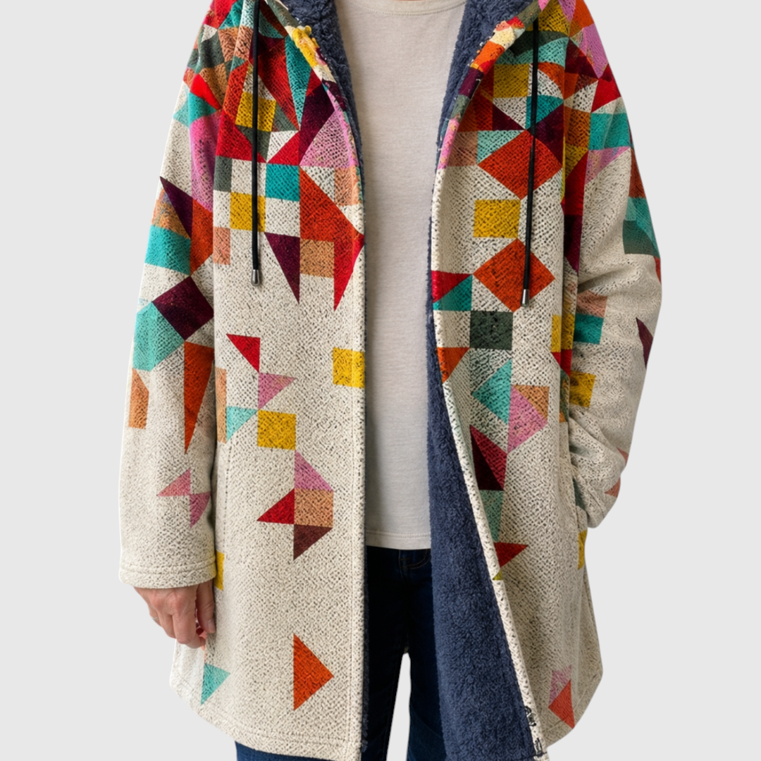 Women's Patchwork-Print Hooded Cardigan, photo 2