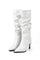 Pleated Faux Leather Pointed Toe Boots in White